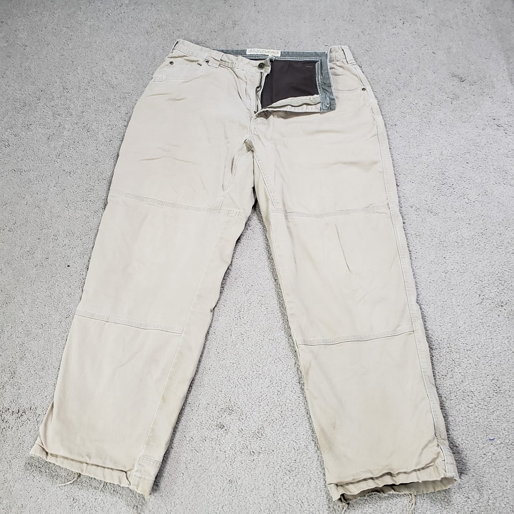 Vintage Cabelas Mens 38x32* Distressed Double Knee Fleece Lined‎ Wide Leg Pants